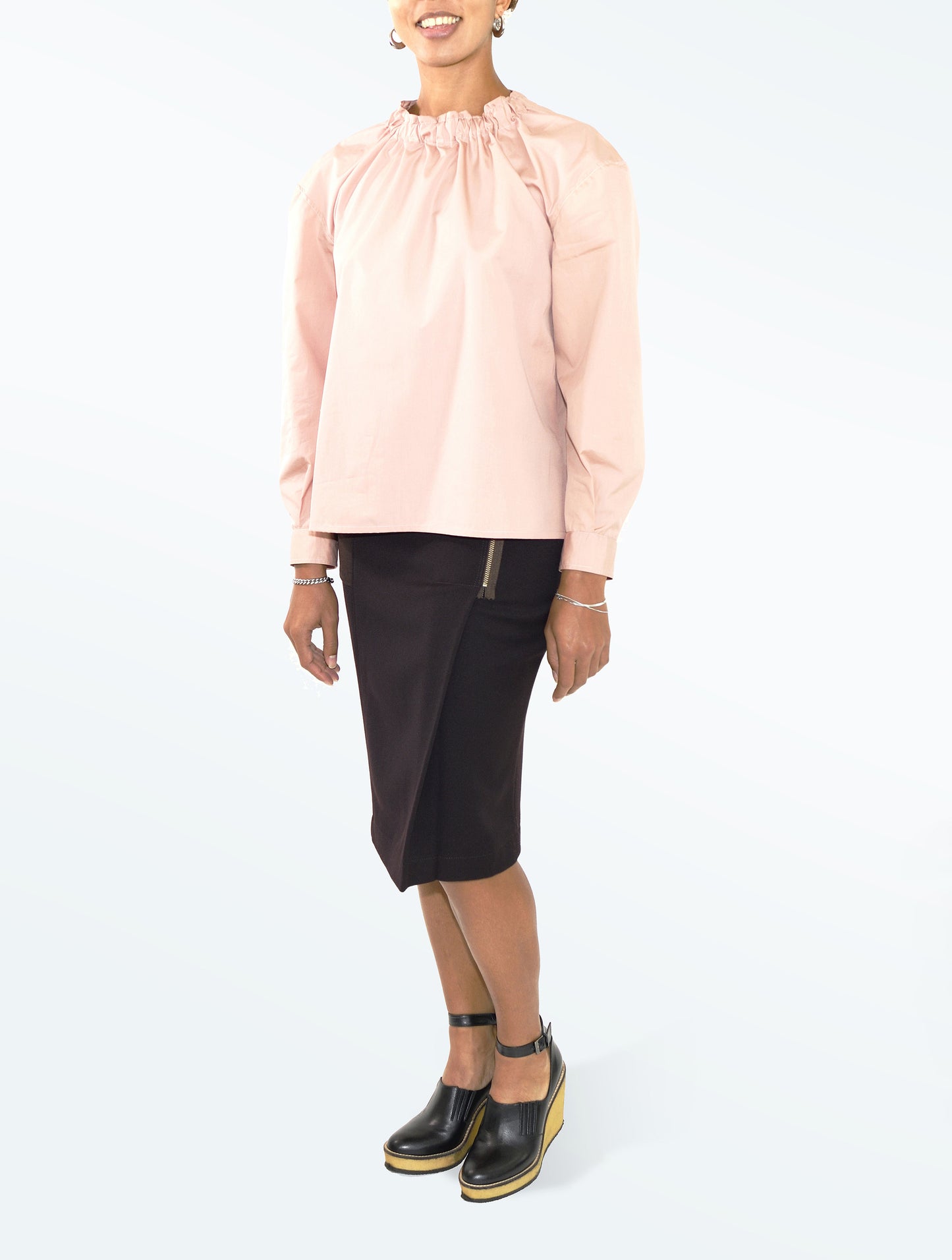 CHEMISIER EN COTON ROSE POUDRE A MANCHES LONGUES