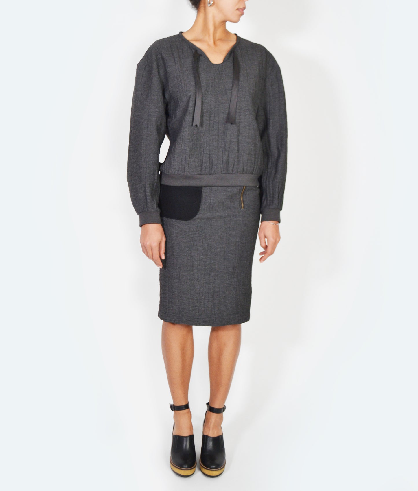 Sweat-shirt en Lainage Gris Texturé