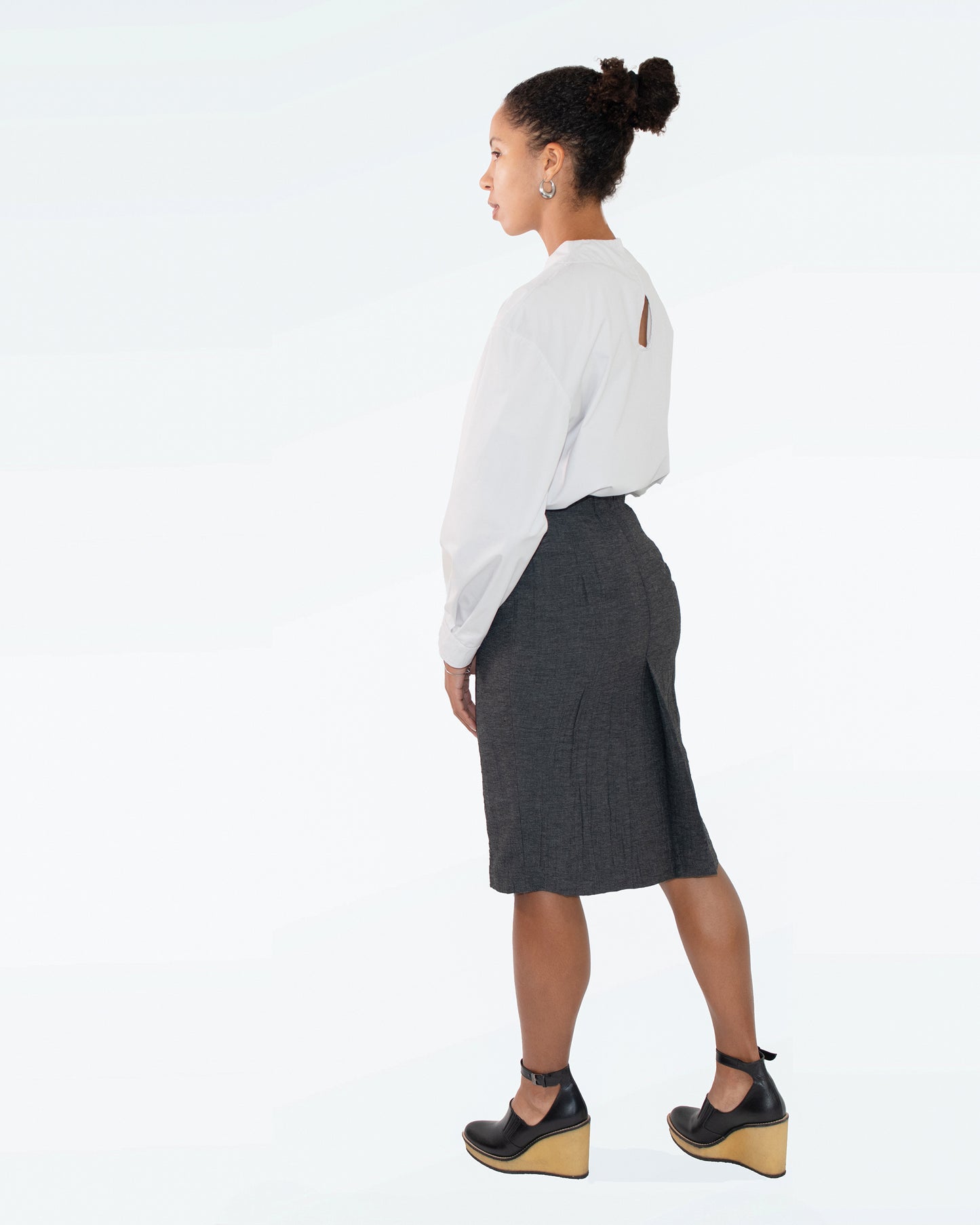 JUPE TEXTUREE A POCHE TROIS-QUARTS en Laine