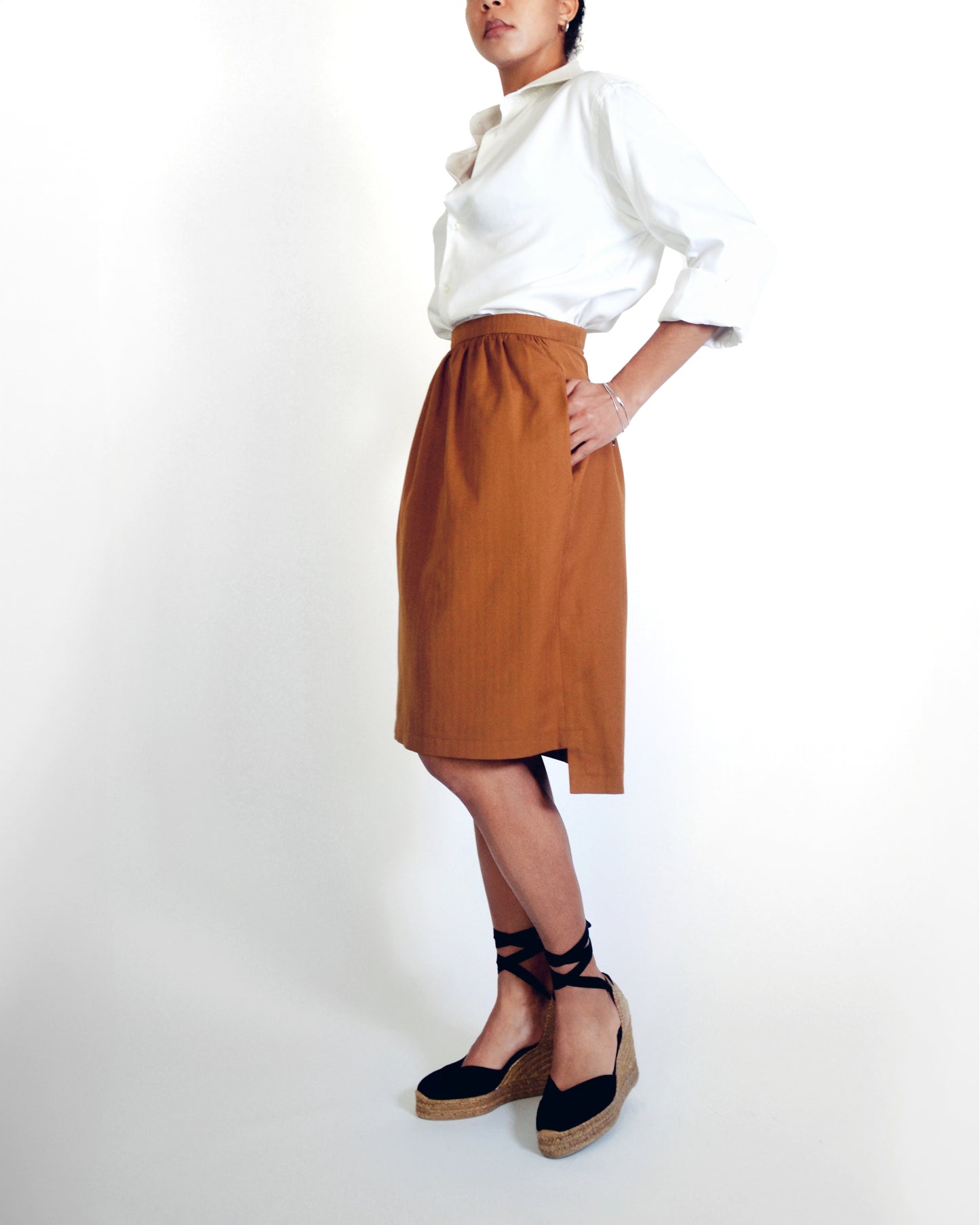 JUPE MIDI ASYMETRIQUE caramel