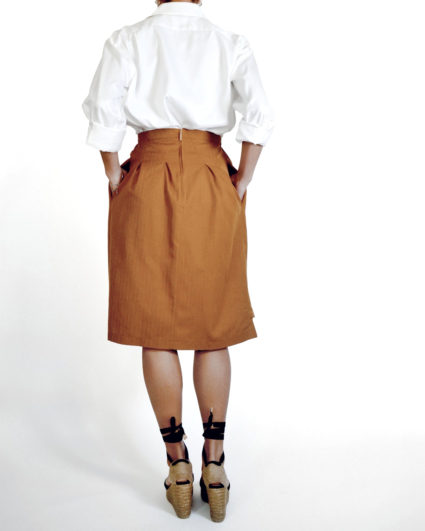 JUPE MIDI ASYMETRIQUE caramel
