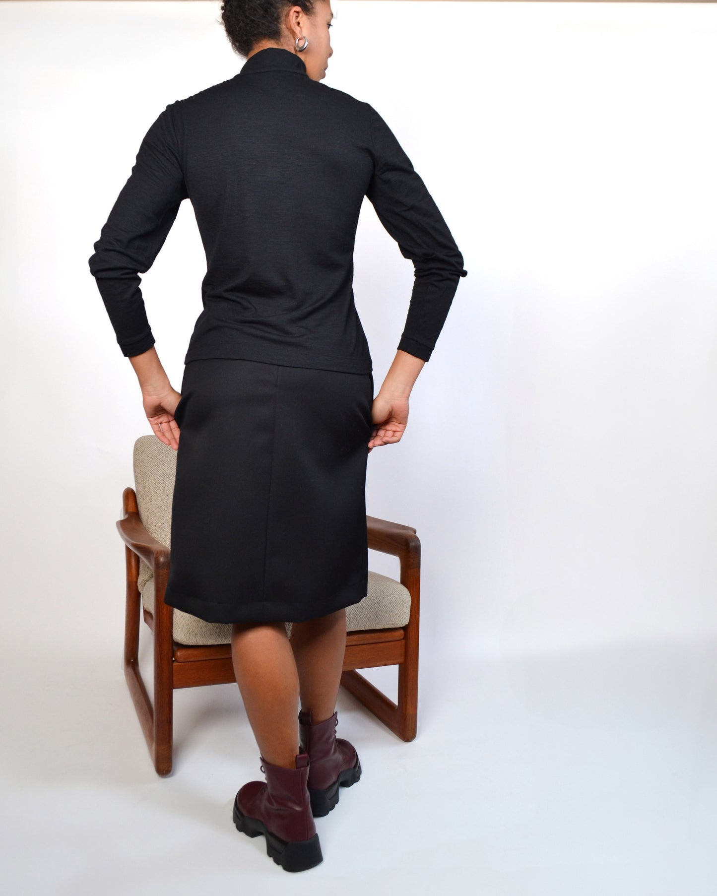 TOP A COL MONTANT BOUTONNE en Jersey de Laine