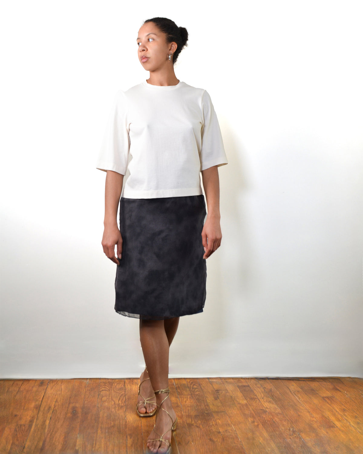 T-SHIRT EN COTON PEIGNE ET TULLE