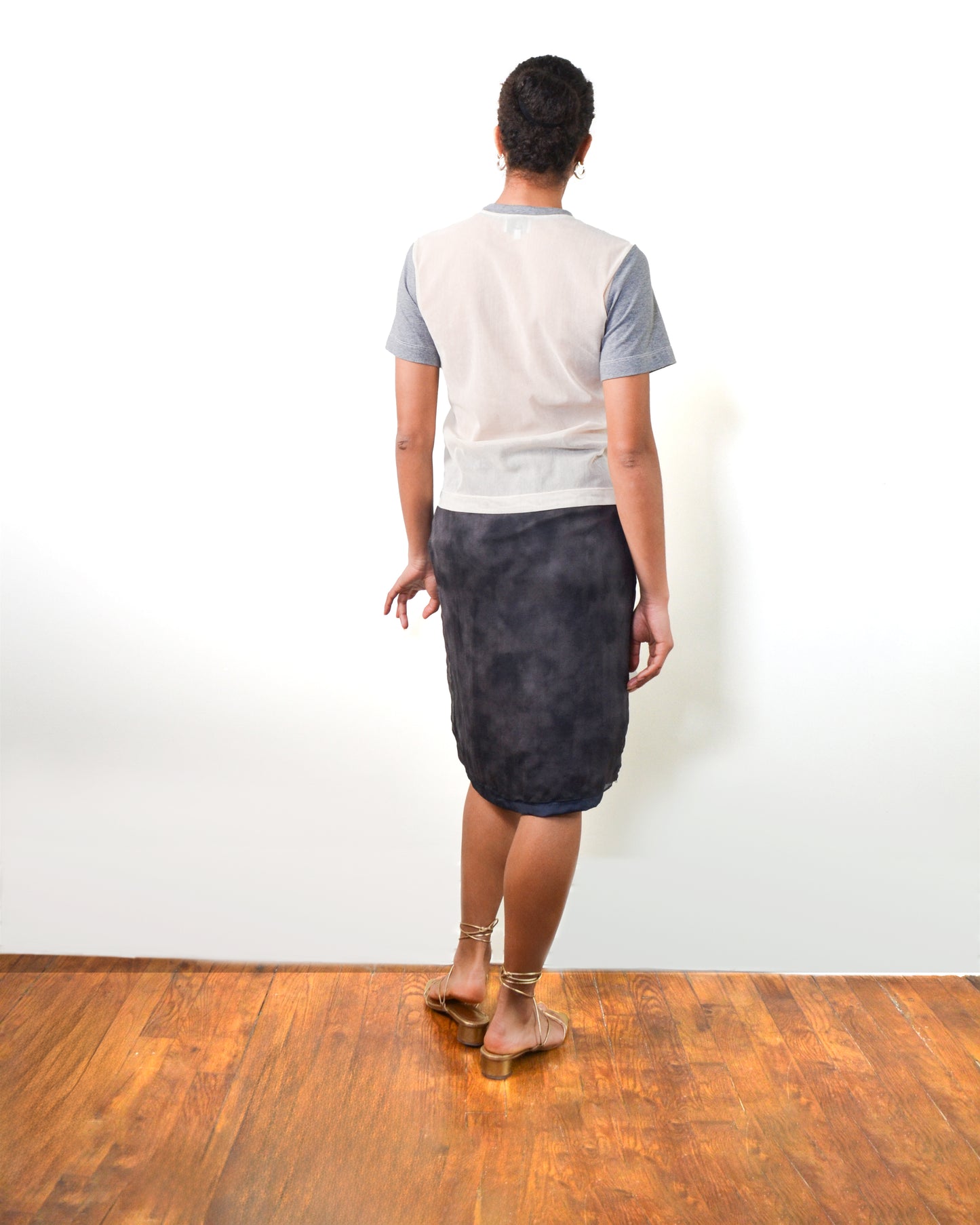 T-SHIRT GRIS CHINE A TULLE en coton